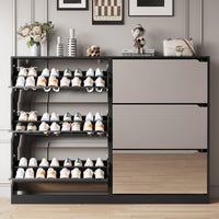 Modern Slim Shoe Cabinet with Mirror, 3 Flip-Down Drawers, Hidden Handle and Space-Saving Storage for Entryway & Hallway