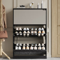 Modern Slim Shoe Cabinet with Mirror, 3 Flip-Down Drawers, Hidden Handle and Space-Saving Storage for Entryway & Hallway