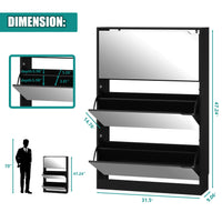 Modern Slim Shoe Cabinet with Mirror, 3 Flip-Down Drawers, Hidden Handle and Space-Saving Storage for Entryway & Hallway