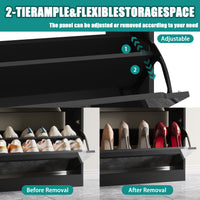 Modern Slim Shoe Cabinet with Mirror, 3 Flip-Down Drawers, Hidden Handle and Space-Saving Storage for Entryway & Hallway