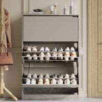 Modern Slim Shoe Cabinet with Mirror, 3 Flip-Down Drawers, Hidden Handle and Space-Saving Storage for Entryway & Hallway