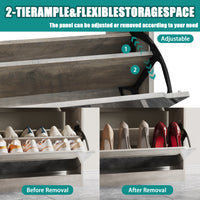 Modern Slim Shoe Cabinet with Mirror, 3 Flip-Down Drawers, Hidden Handle and Space-Saving Storage for Entryway & Hallway