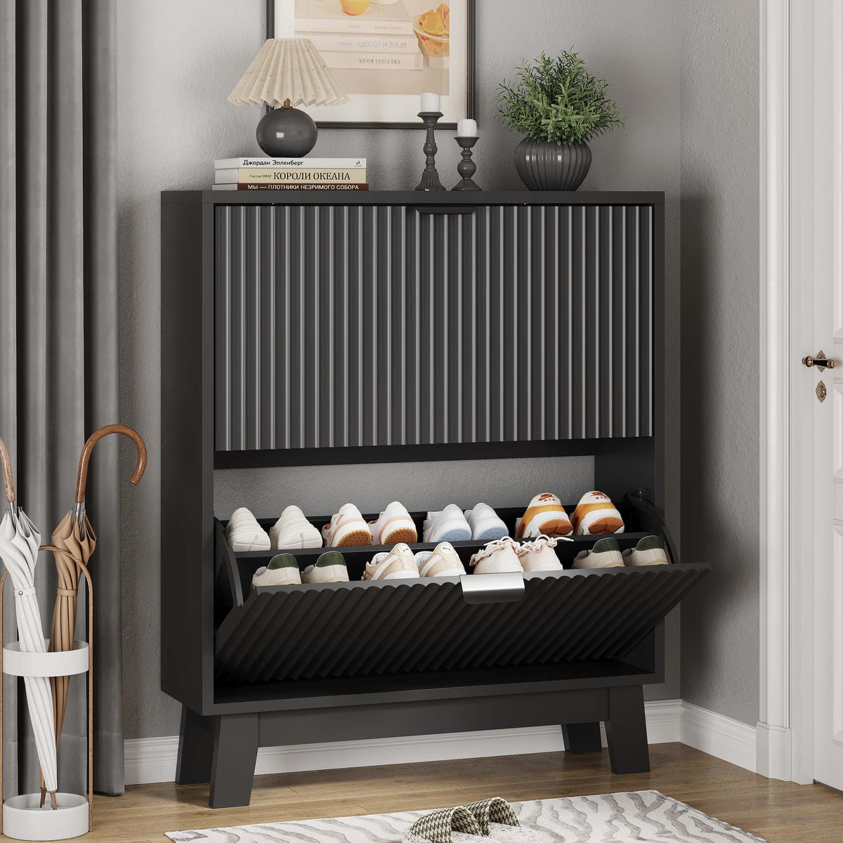 Linea Shoe Cabinet with 2 Flip Drawers