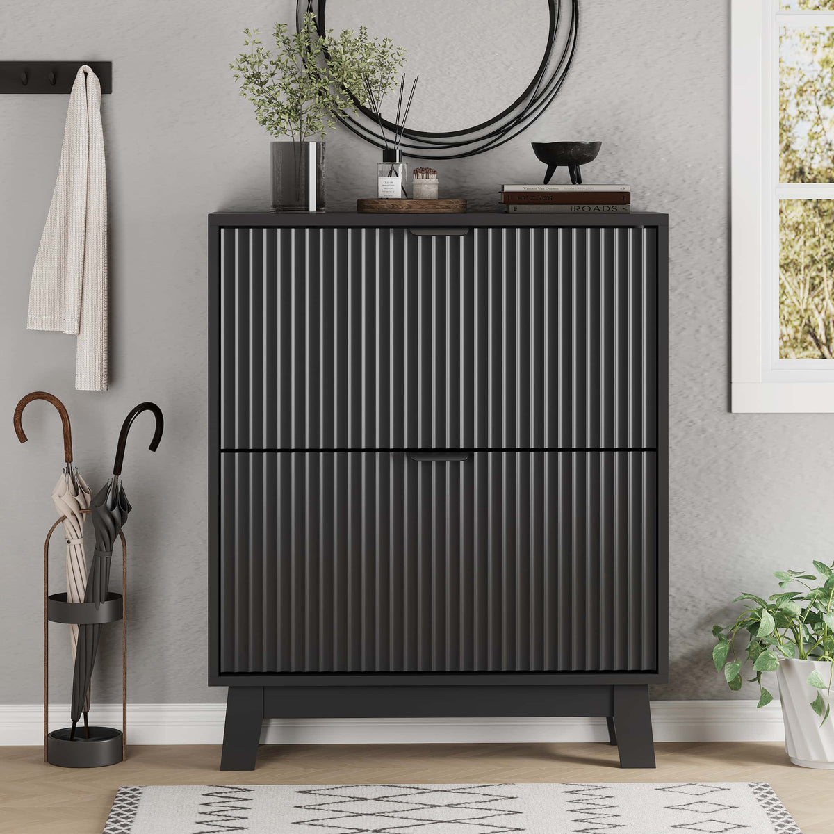 Linea Shoe Cabinet with 2 Flip Drawers