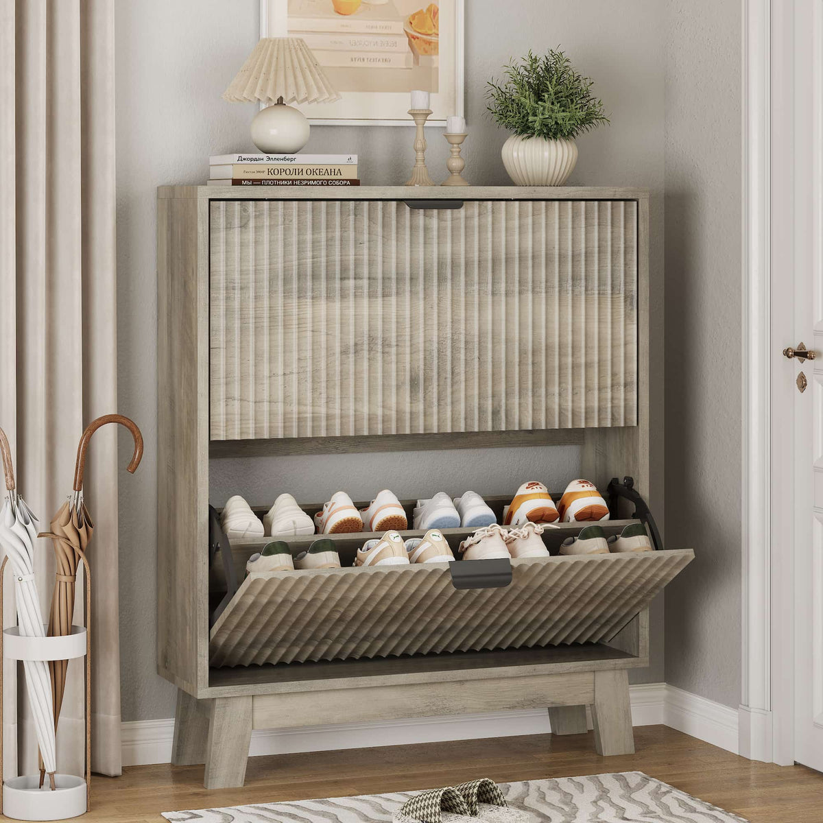Linea Shoe Cabinet with 2 Flip Drawers