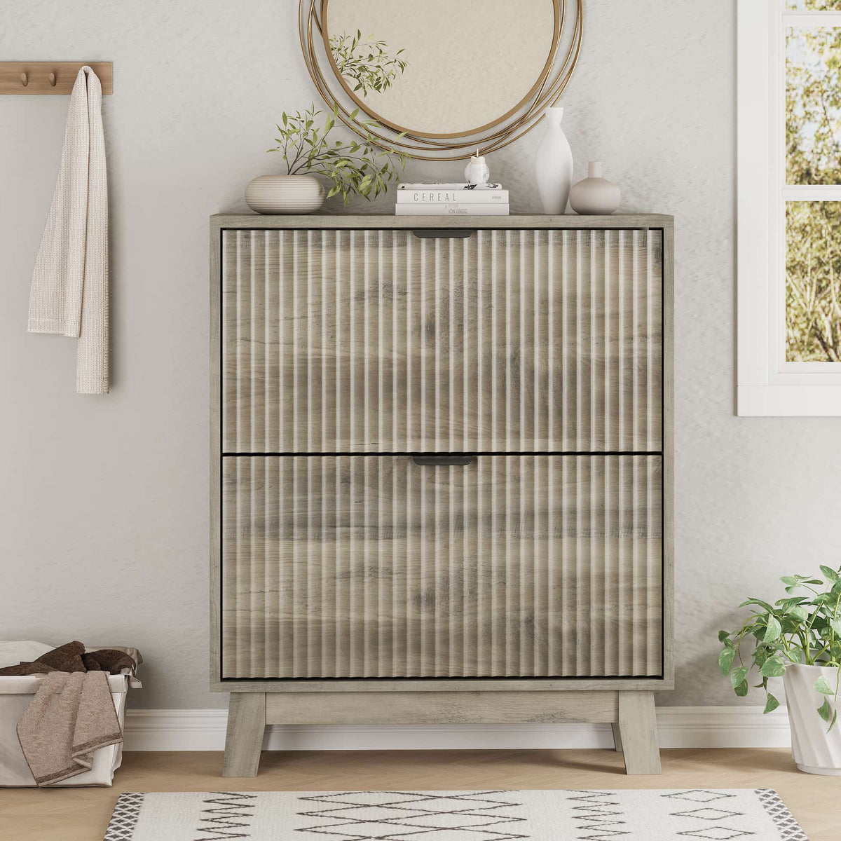 Linea Shoe Cabinet with 2 Flip Drawers