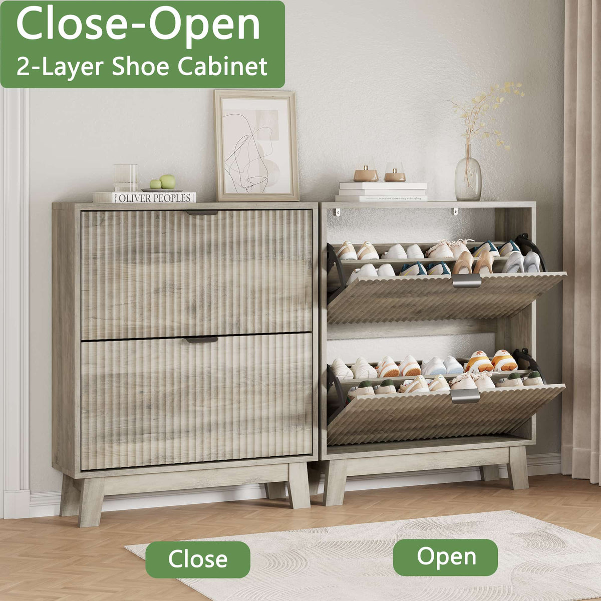 Linea Shoe Cabinet with 2 Flip Drawers