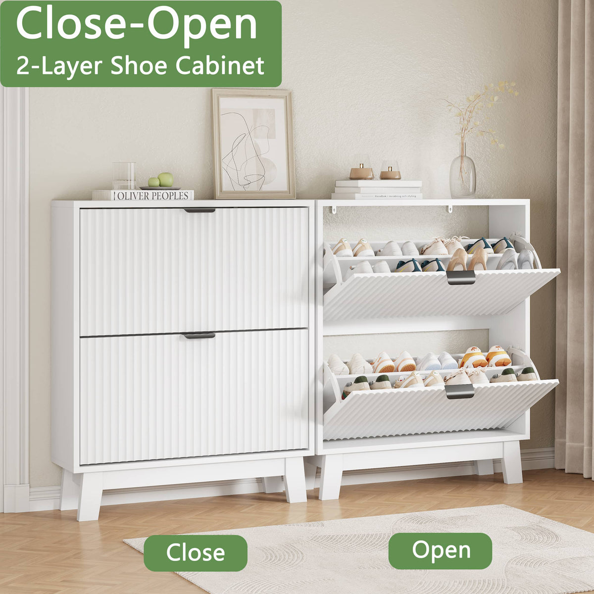 Linea Shoe Cabinet with 2 Flip Drawers