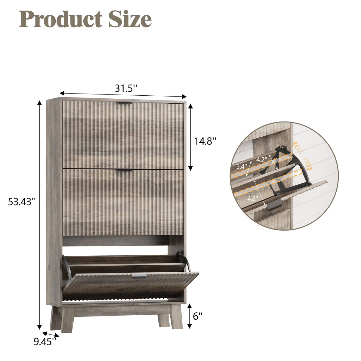 Anymaple gray shoe cabinet dimensions measuring 31.5 inches wide and 53.43 inches high