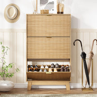 Anymaple oak shoe cabinet 3 tier storage standing near front door entrance for space saving