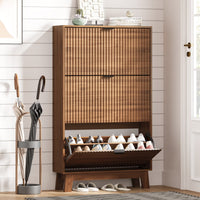 Linea Nordic Fluted Shoe Cabinet with Doors & 2 Drawers | Anymaple
