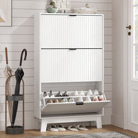 Linea Nordic Fluted Shoe Cabinet with Doors & 2 Drawers | Anymaple