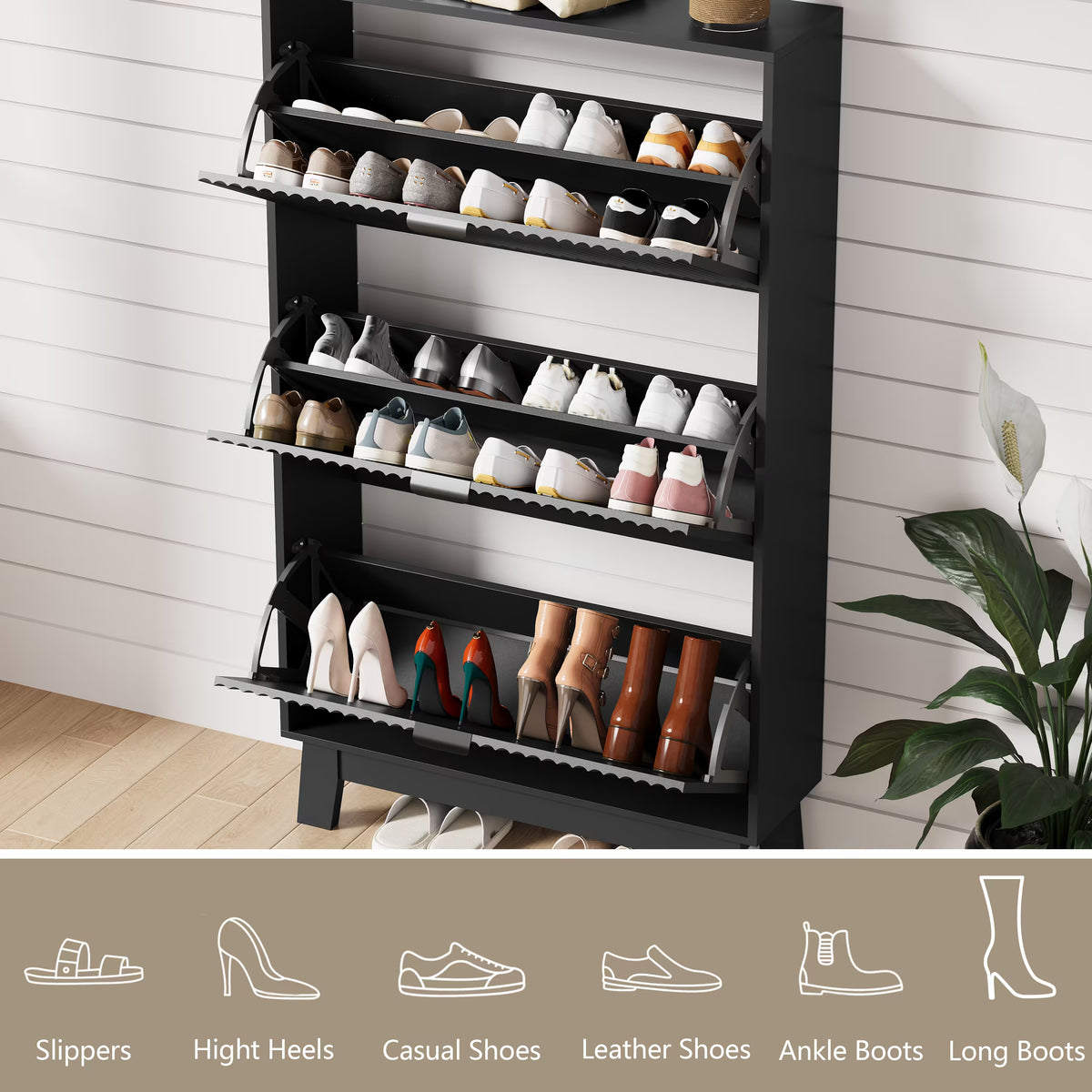 Linea Nordic Fluted Shoe Cabinet with Doors & 2 Drawers | Anymaple