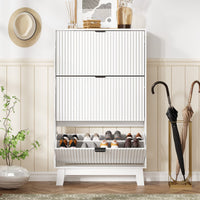 Linea Nordic Fluted Shoe Cabinet with Doors & 2 Drawers | Anymaple