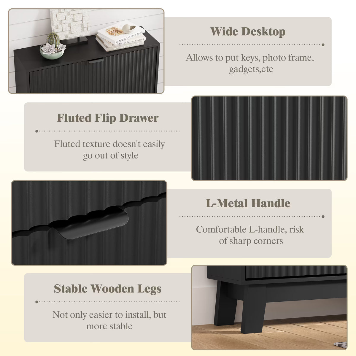Linea Nordic Fluted Shoe Cabinet with Doors & 2 Drawers | Anymaple