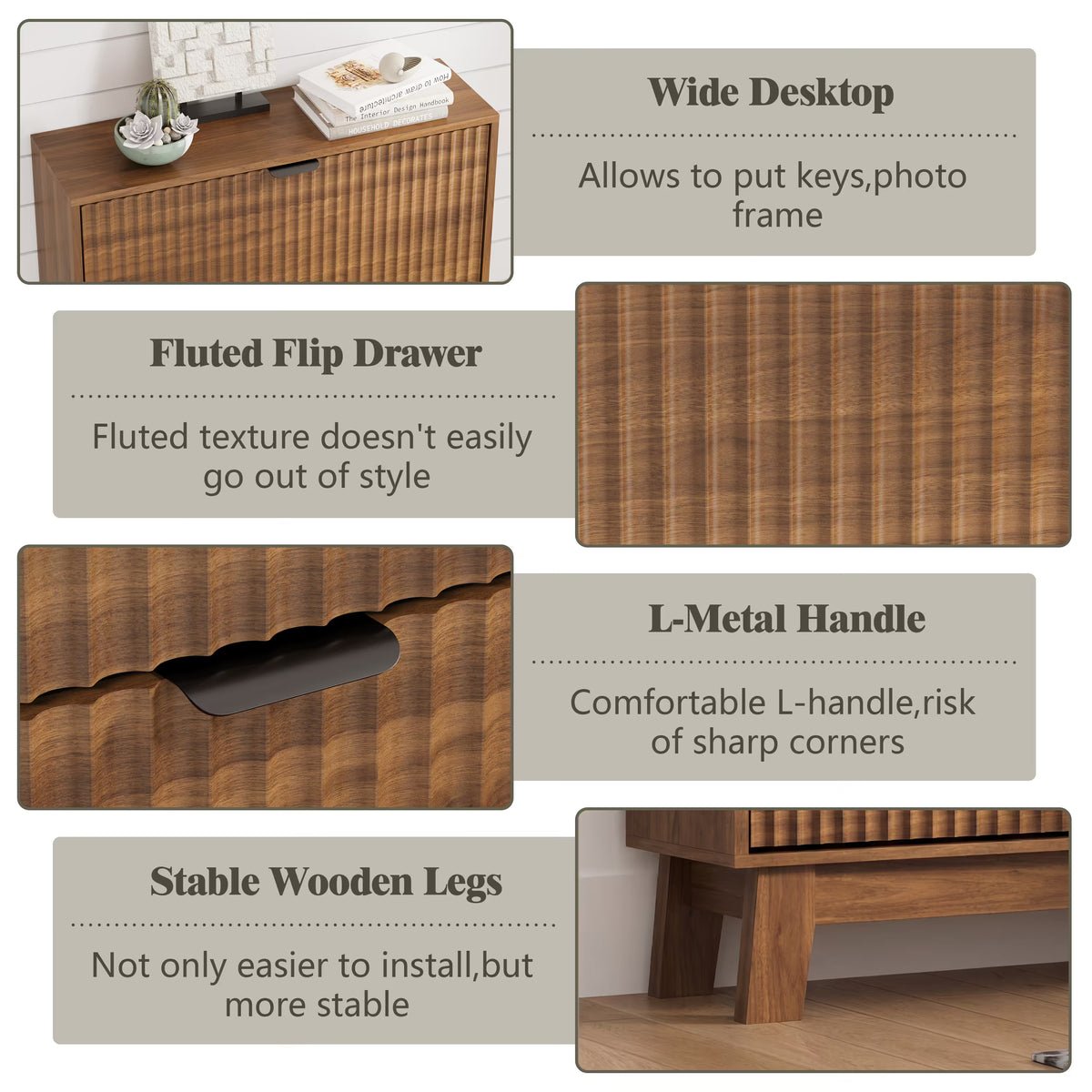 Linea Nordic Fluted Shoe Cabinet with Doors & 2 Drawers | Anymaple