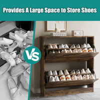 Safety anti-tipping device installation guide for the brown tall shoe cabinet. Secure this robust shoe rack cabinet to the wall to ensure family and child safety.