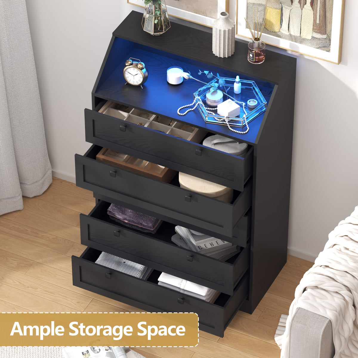 Ashford White 5 Drawer Tall Dresser with Charging Station