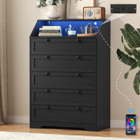 Wodeer Ashford HLG102 black 5 drawer tall dresser for bedroom with charging station