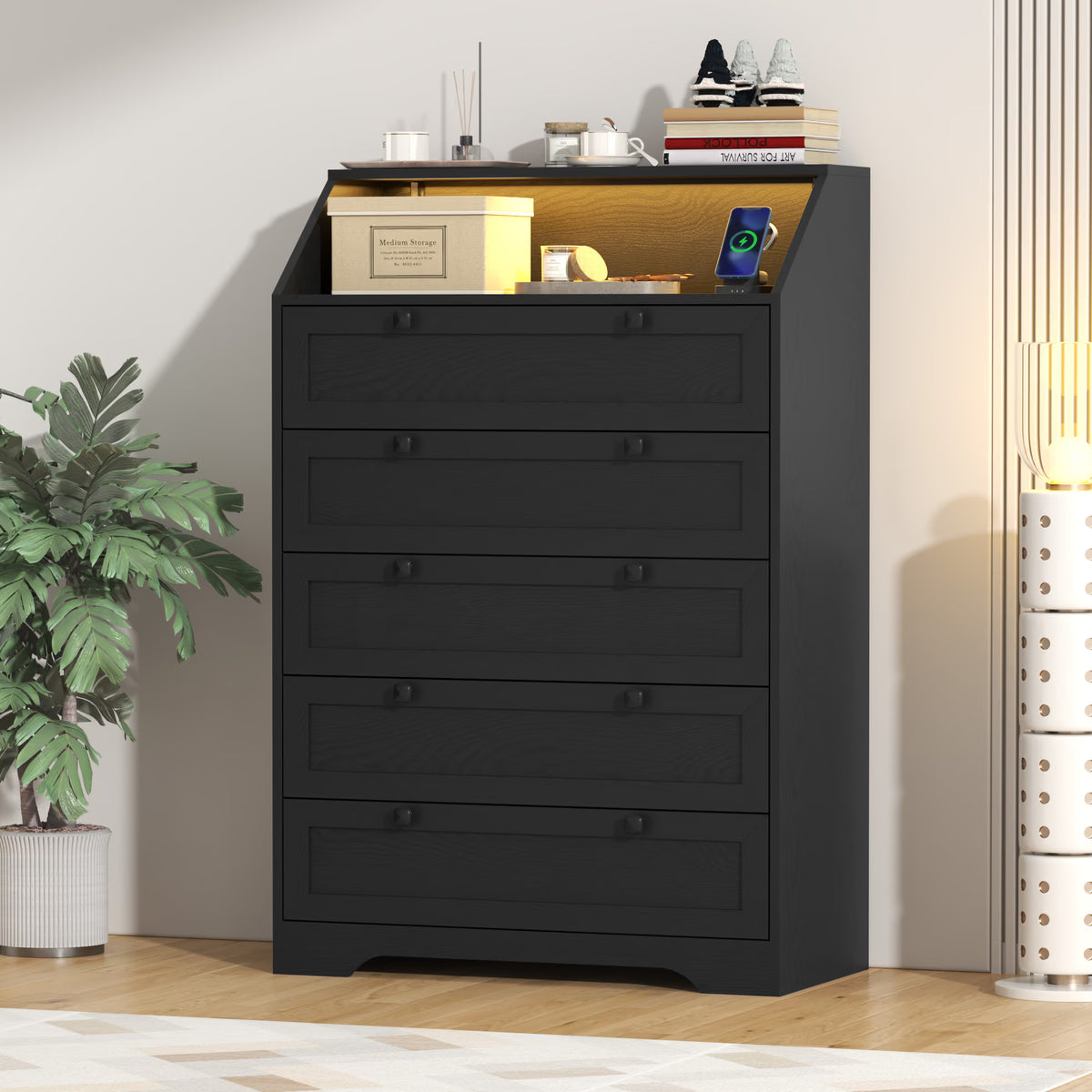 Wodeer Ashford HLG102 black dresser and chest of drawers for modern bedroom decor
