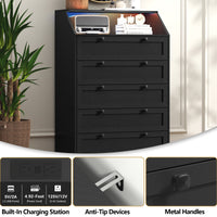 Built in power strip, anti tip kit, and metal handles on Wodeer HLG102 black dresser