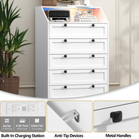 Built in charging station, anti tip safety hardware, and metal handles on Wodeer HLG102 dresser
