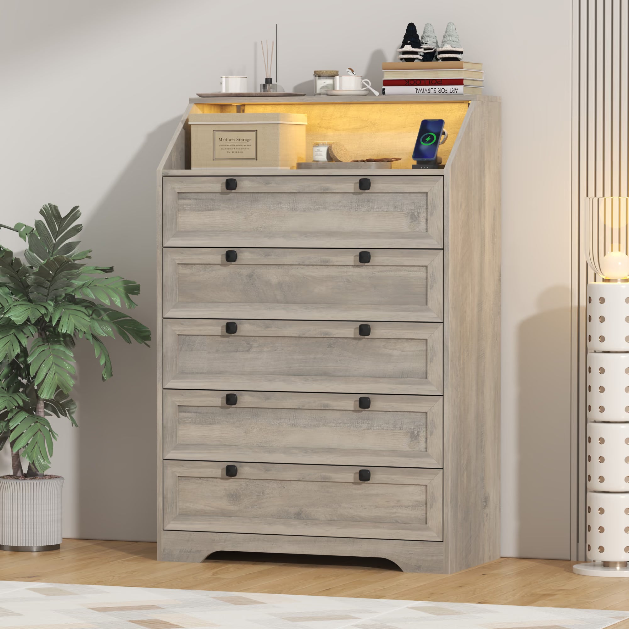 Wodeer Ashford HLG102 gray wood dresser for bedroom and hallway accent storage