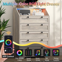 Modern grey 5 drawer wood dresser with app controlled RGB LED lights by Wodeer HLG102