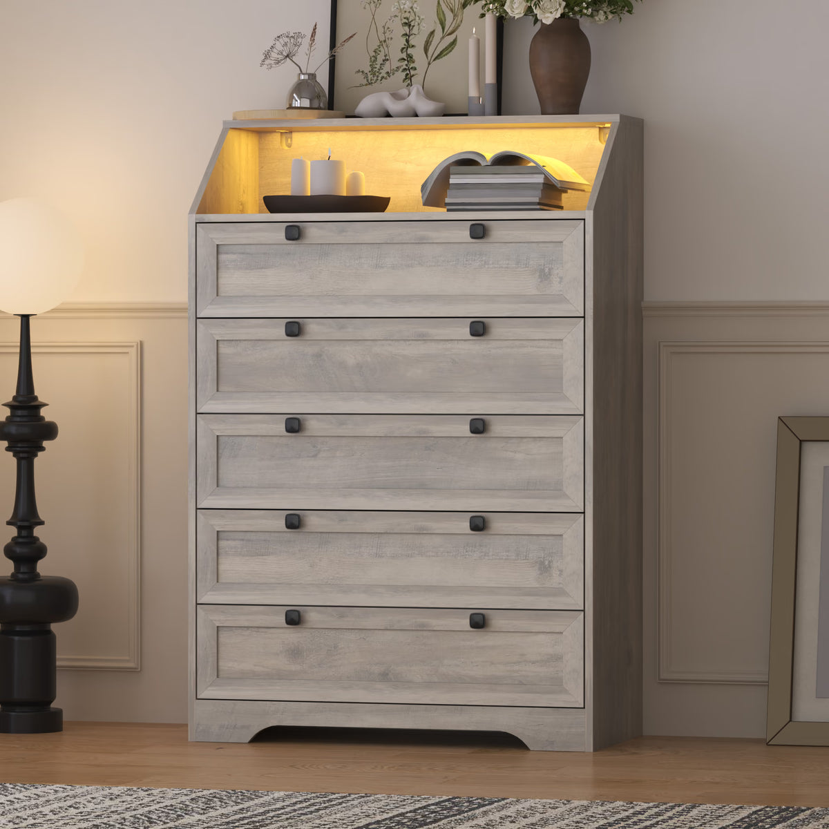 Tall grey wood dresser organizer cabinet for living room by Wodeer Ashford HLG102