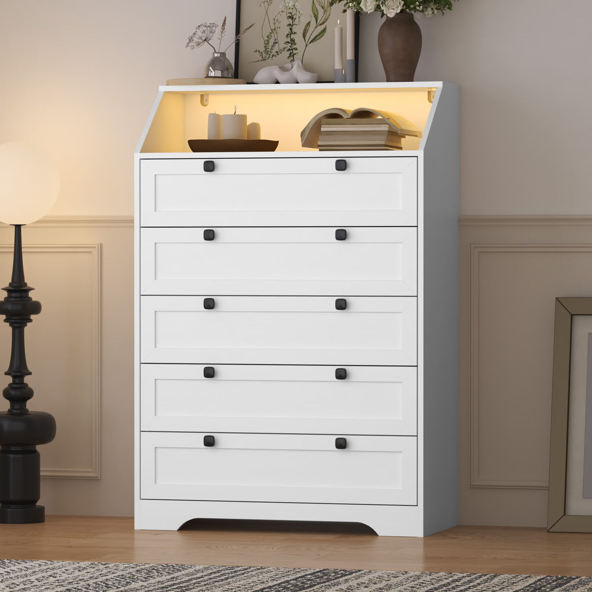 Tall white dresser storage cabinet and organizer for bedroom and hallway by Wodeer HLG102