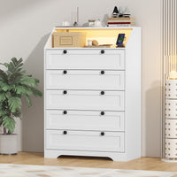 Wodeer Ashford HLG102 white wood dresser with warm glow lighting in modern bedroom
